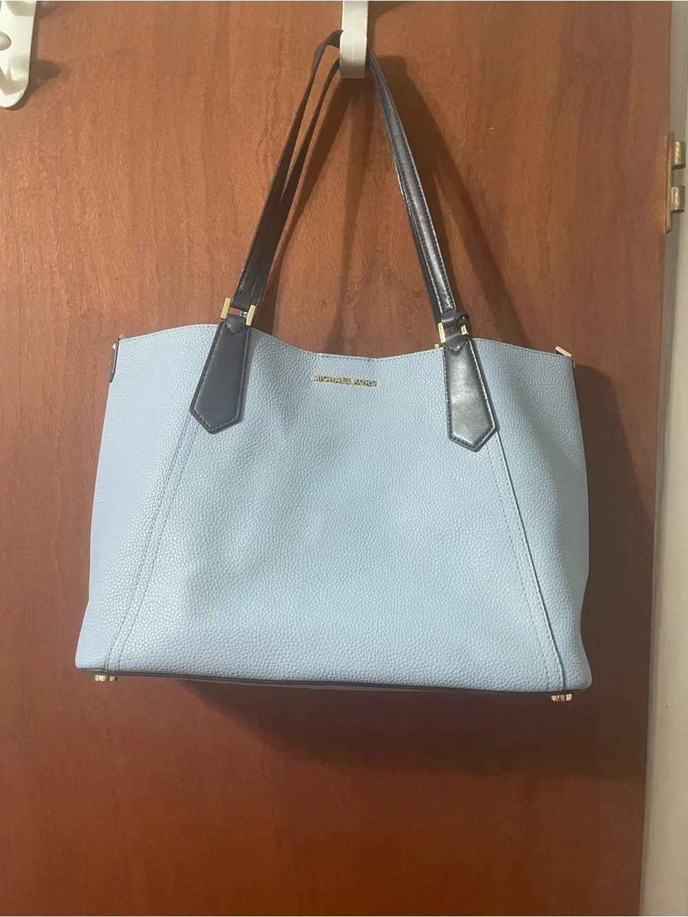Michael Kors Powder Blue Pebbled Leather Tote with Dark Handles. New without tag
